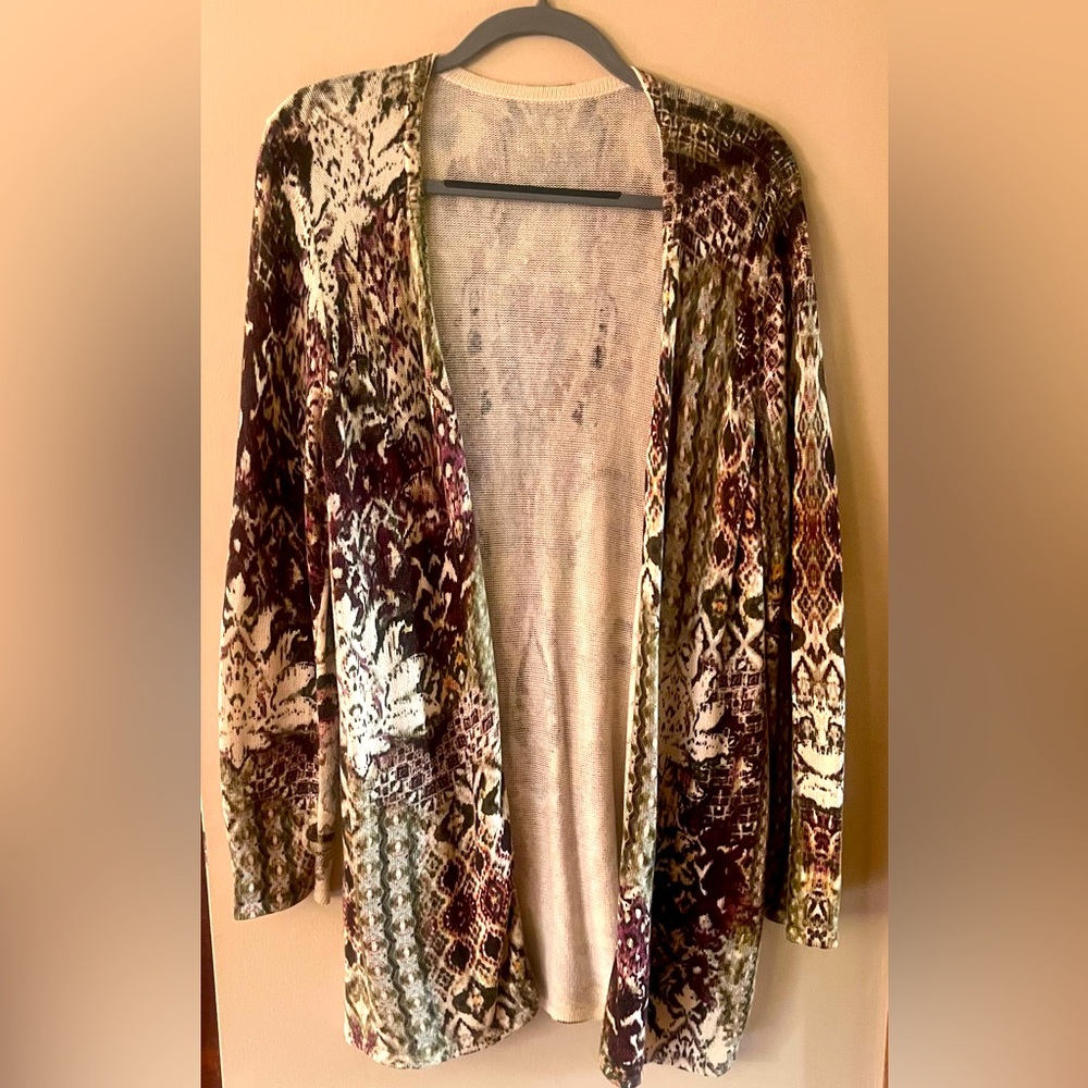 Chico's Knit Multicolor Women's Open Cardigan Sweater, 35" long, Sz 2 (Large)
